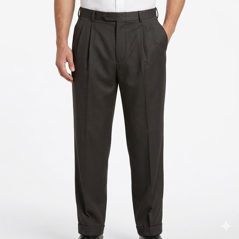 Joseph &‎ Feiss International Cuffed Pleated Dress Pants 36 Dark Charcoal EUC